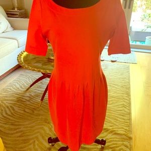 Pink Tartan Dresses - Orange red dress with exposed back zipper. Pink Tartan Dresses - Orange red dress with exposed back zipper.